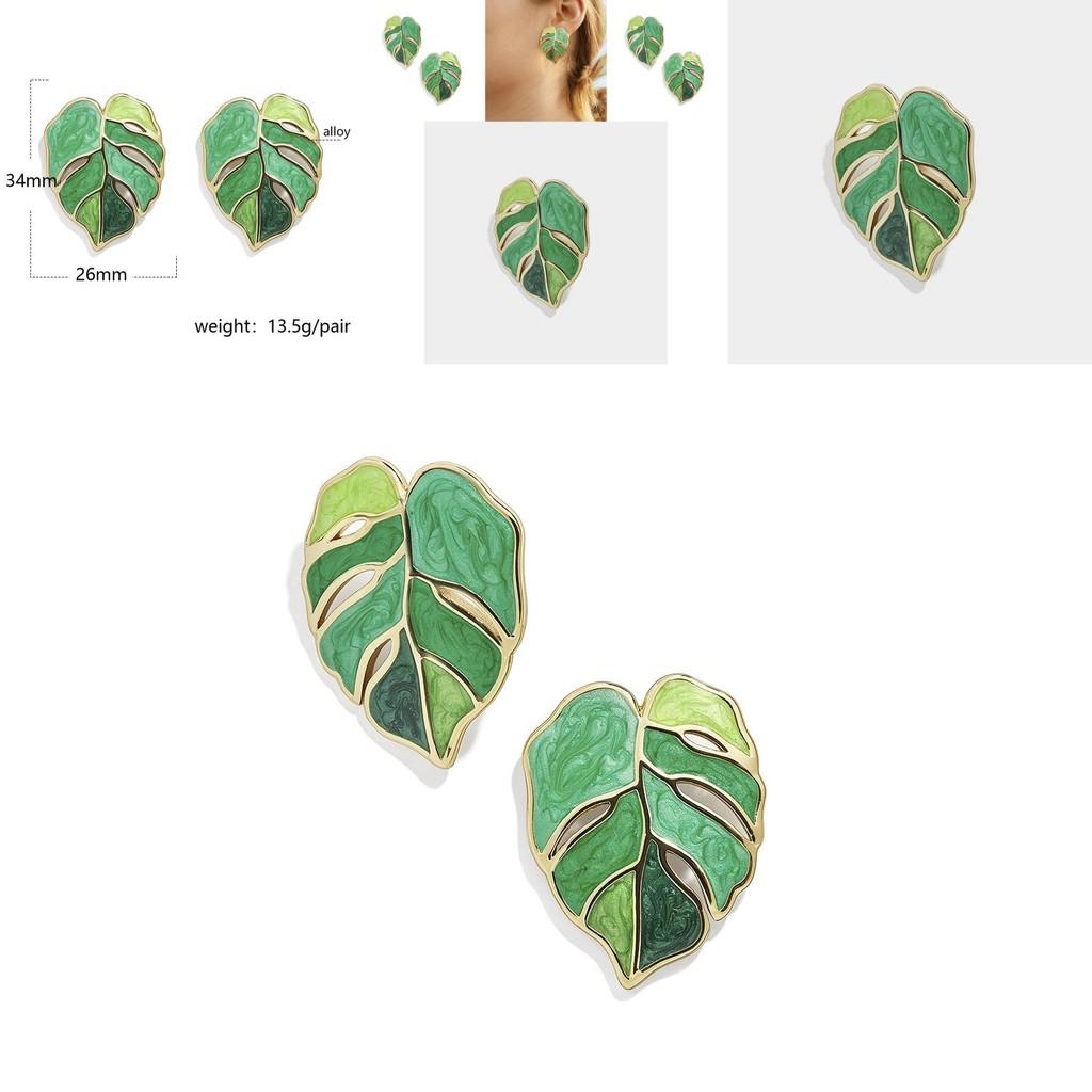 Exquisite Green Leaf Earrings For Women Alloy Material Summer Chic