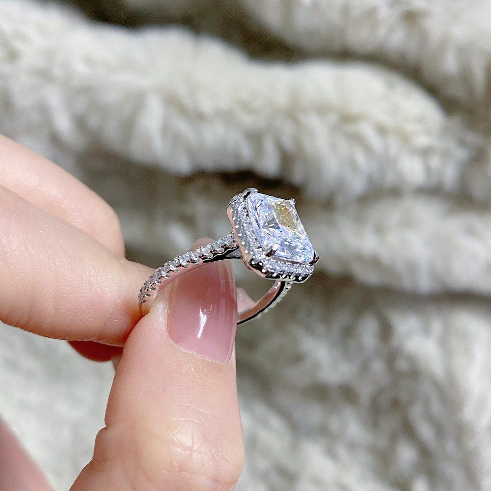 S925 Sterling Silver Radiant Cut Princess Square Ring for Women - Hot Selling European & American Style Wedding Diamond Ring