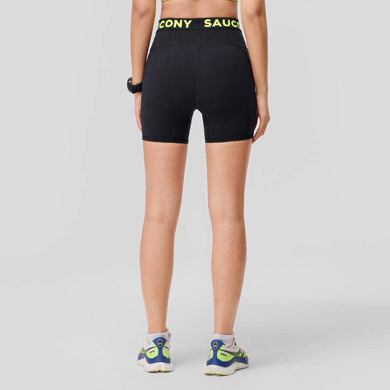 Saucony Logo Letter Print High Waist Fitness Training Shorts Women shorts Black SC1249013A-BK01