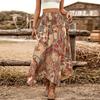 Women's Smocked Floral Maxi Skirts Summer Tube Dresses  Long A Line Pleated Beach Skirt