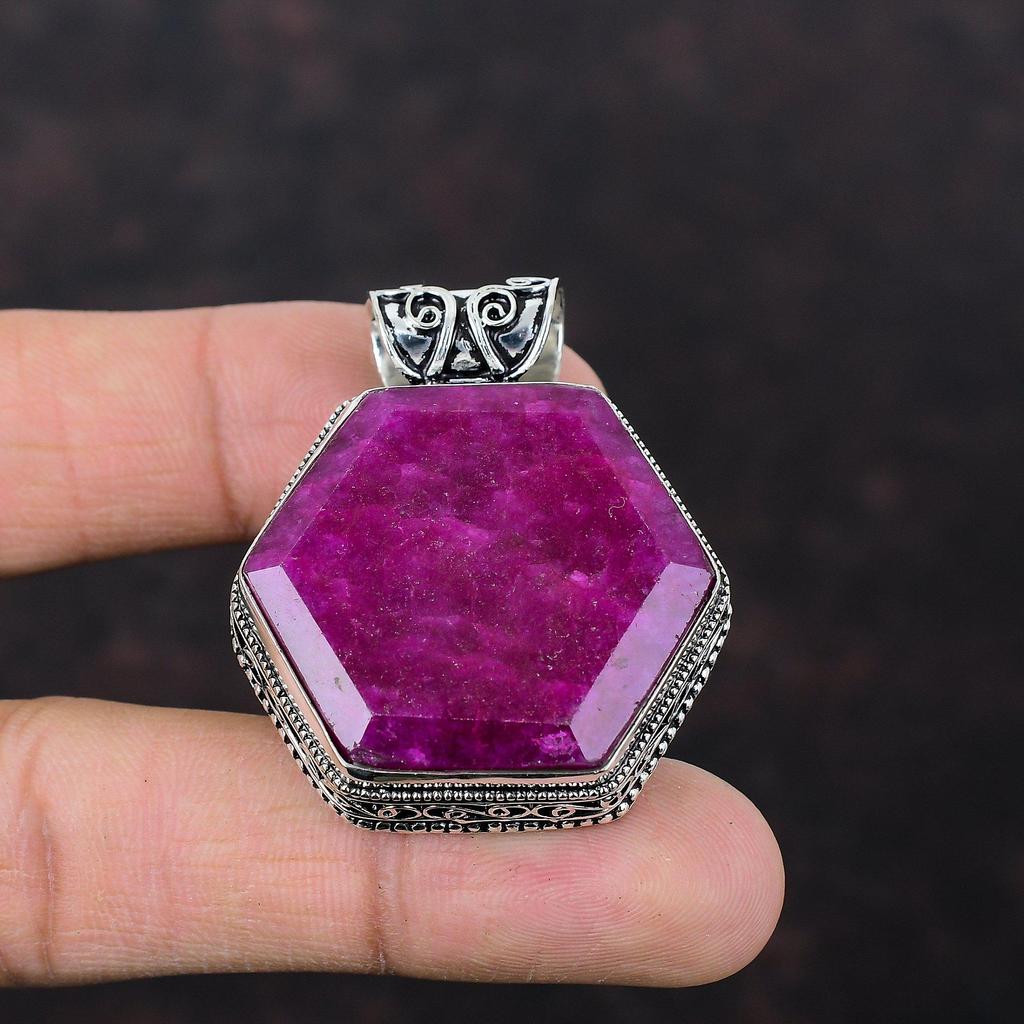 Faceted Kashmir Ruby Pendant Genuine Gemstone Pendant 925 Sterling Silver Pendant Kashmir Ruby Jewelry Handmade Vintage Pendant Gift For Him