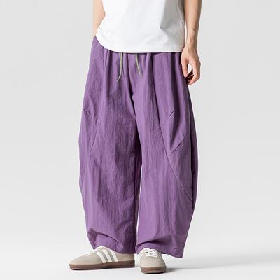Široké Kalhoty Pánské Letní Lehké Tenké Jednobarevné Rovné Ležérní Kalhoty Elastický Pas Harun Kalhoty Volné Oversize Streetwear