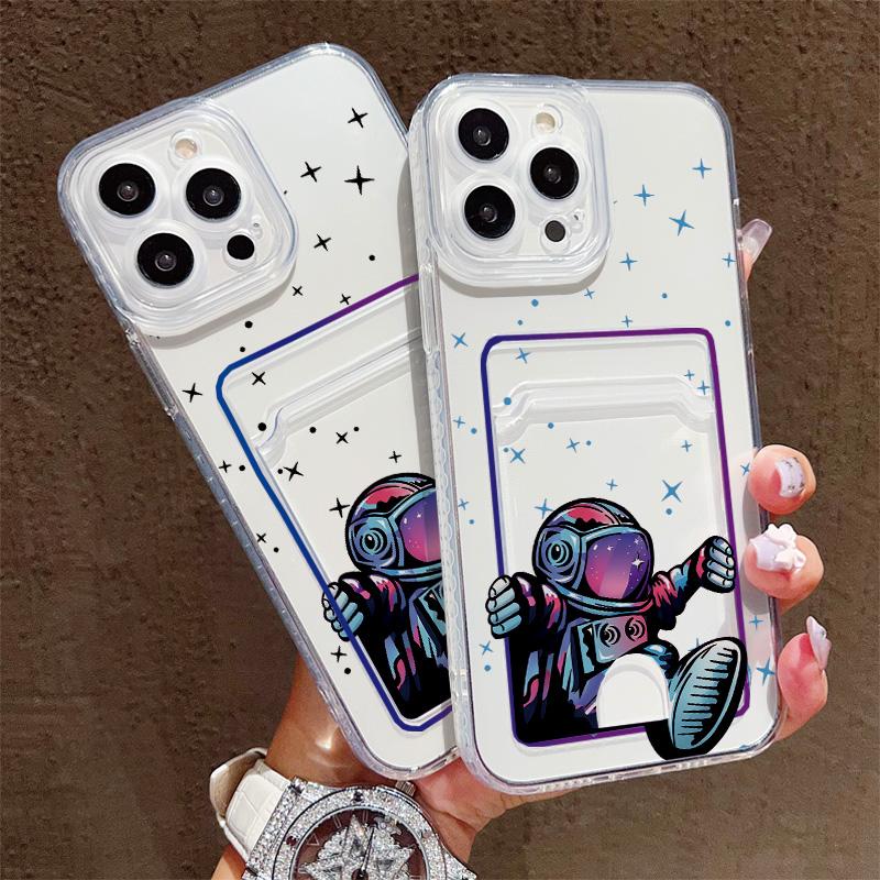 Card Slot Holder Silicone Wallet Pocket Case For Xiaomi Redmi Note 13 12 14 Pro Oppo Reno 10 14F 13F 12F iPhone 17 Air 16 14 Cover Clear Phone Bumper
