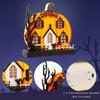 Pumpkin House Glowing Desktop Ornaments DIY Wooden Horror Ghost Pumpkin House with LED Light for Halloween Eve Party Decoration