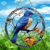 Blue Bird Simulated Branch Pattern Circular Acrylic Pendant Garden Decoration