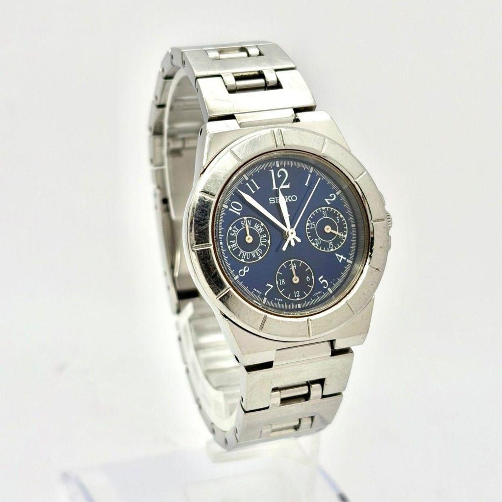 Used [New Battery] SEIKO Lukia Ladies Watch Navy Day-Date 5Y89-0B30 022684