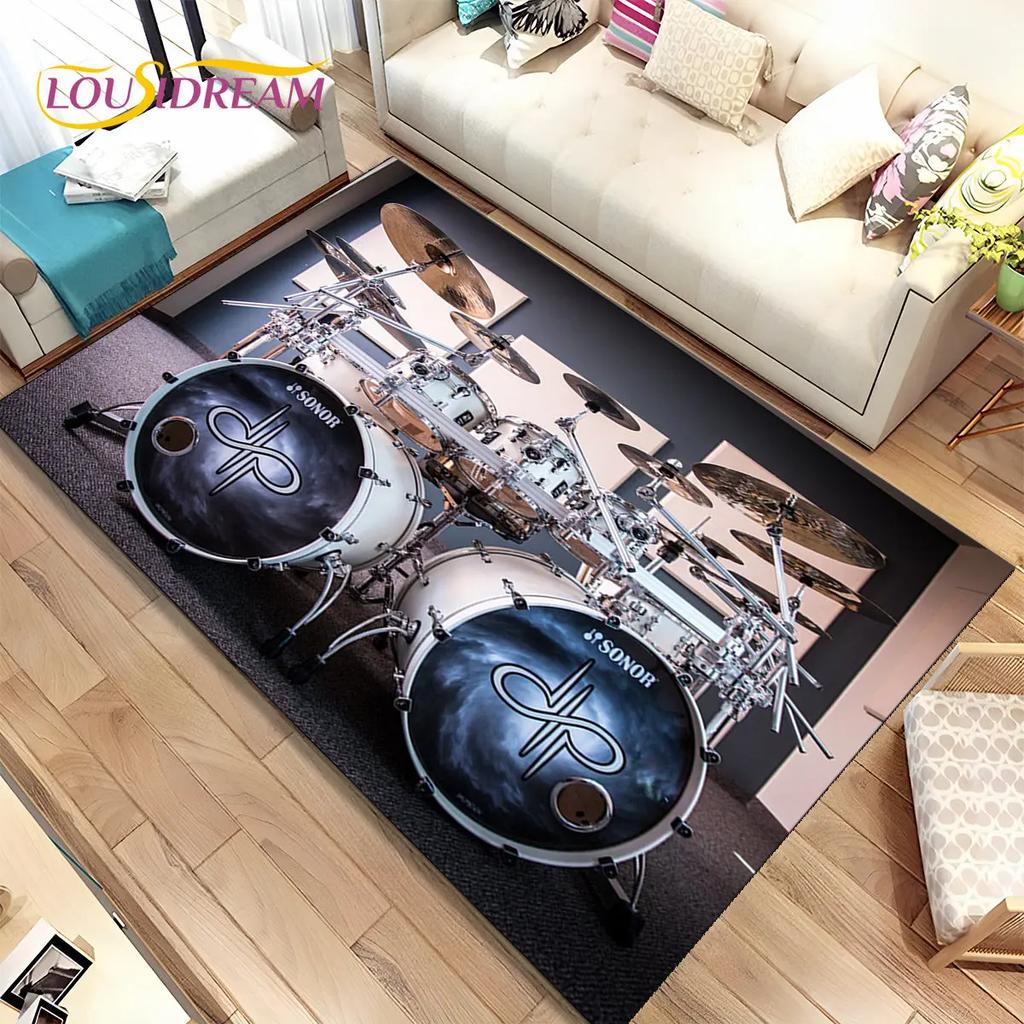 Drum Kit Music Drum Set Instruments Area Rug,Carpet Rug for Home Living Room Bedroom Sofa Doormat Decor,kids Non-slip Floor Mat