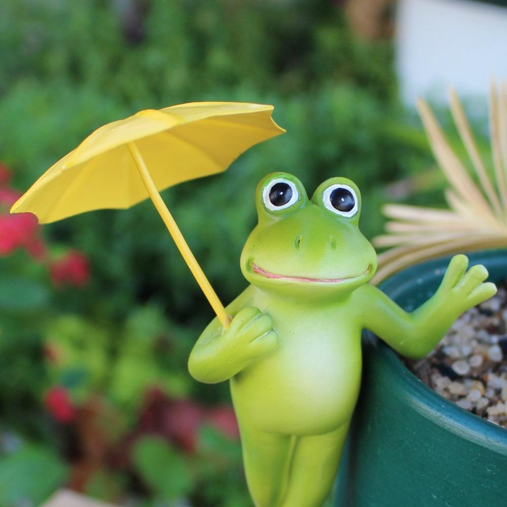 Green Atmosphere Umbrella Frogs Flower Pot Pendant Frogs Sculpture  Outdoor Home Decoration