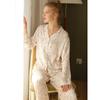 2024 Summer New Pajamas Two-piece Set Rayon Satin Print Peter Pan Collar Long Sleeves Pants Homewear Suit