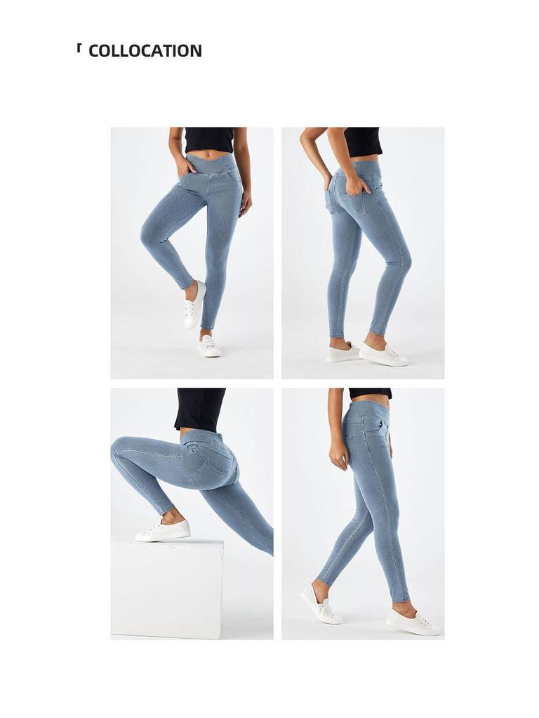 Úzké džíny s vysokým pasem: Dámské elastické, zeštíhlující kalhoty s kapsami zvedající hýždě