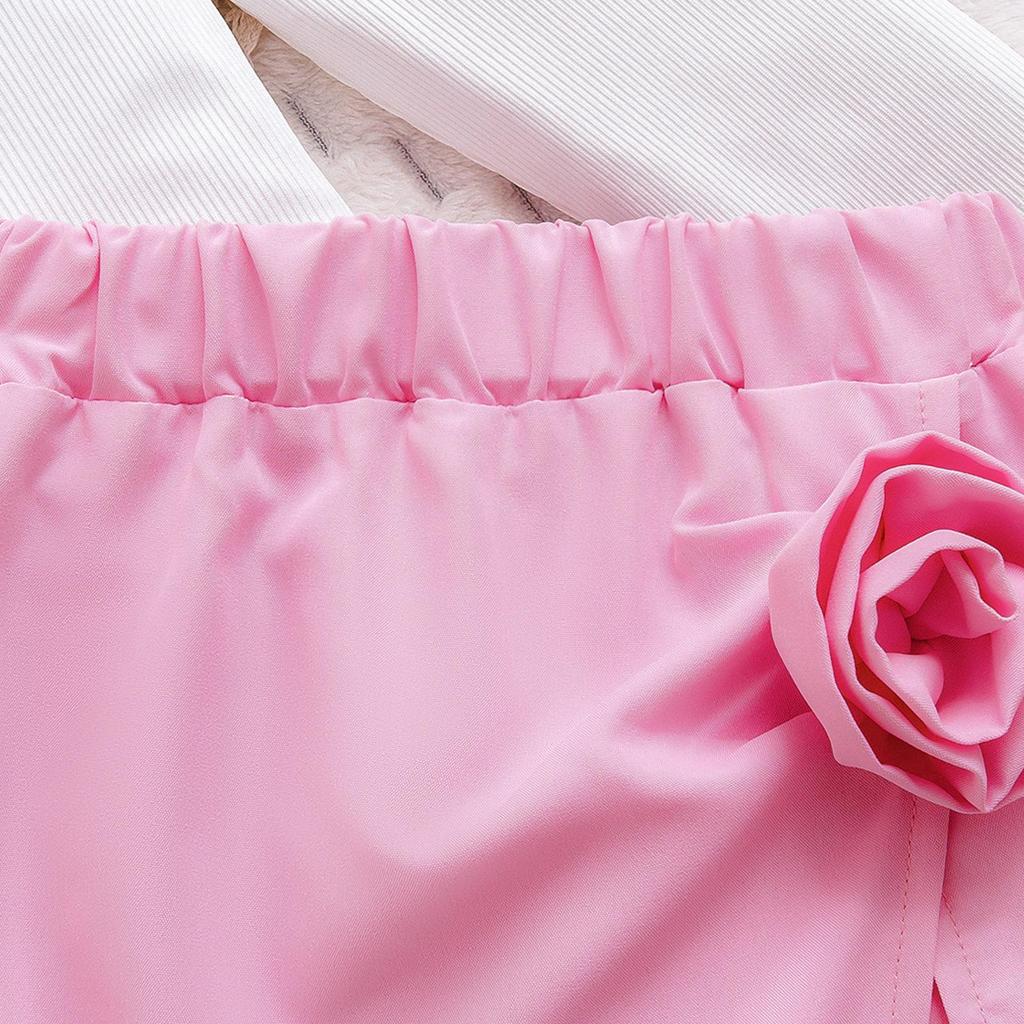 Dívčí módní set Letní dětské elegantní Jednoramenné tričko na ramínka s dlouhým rukávem + Květované kalhotky