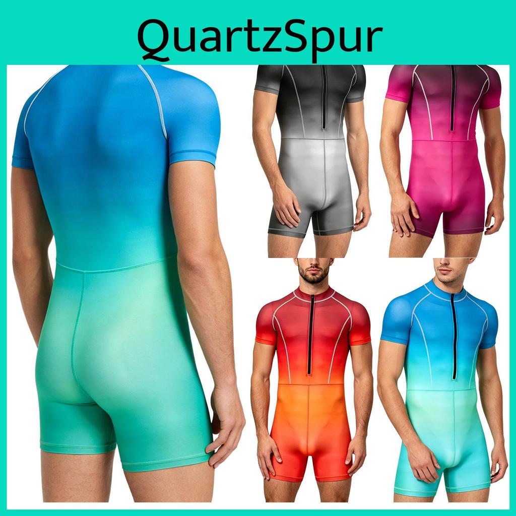Farbe Eins Herren Einteiler Farbverlauf Badeanzug S3XL Kurzarm Reißverschluss vorne Badeshorts Rash Guard Overall Zum Surfen Schwimmen Tauchen