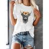 European Size Cow Head Print T-Shirt, Short Sleeve Crew Neck Casual Top For Summer & Spring, Women's Clothing