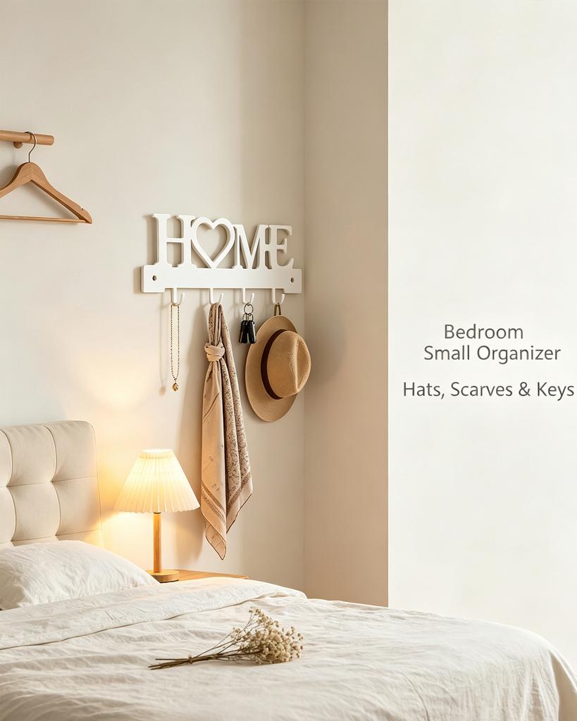 "Home Love" Shaped Key Holder with Hooks - No-Drill Wall Mount, Metal Organizer for Living Room Decor,Key Rack | Key Hanger Wall