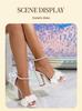Women's Open Toe High Heel Sandals with Ribbon Pearl Chain - Plus Size Evening Summer Shoes