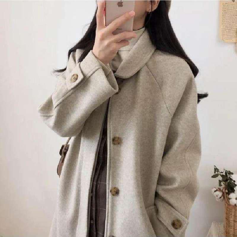 

Женское шерстяное пальто средней длины большого размера - Корейский стиль, Стройнящее, Утепленное, Осень/Зима 2026, Пальто ниже колена L абрикосовый