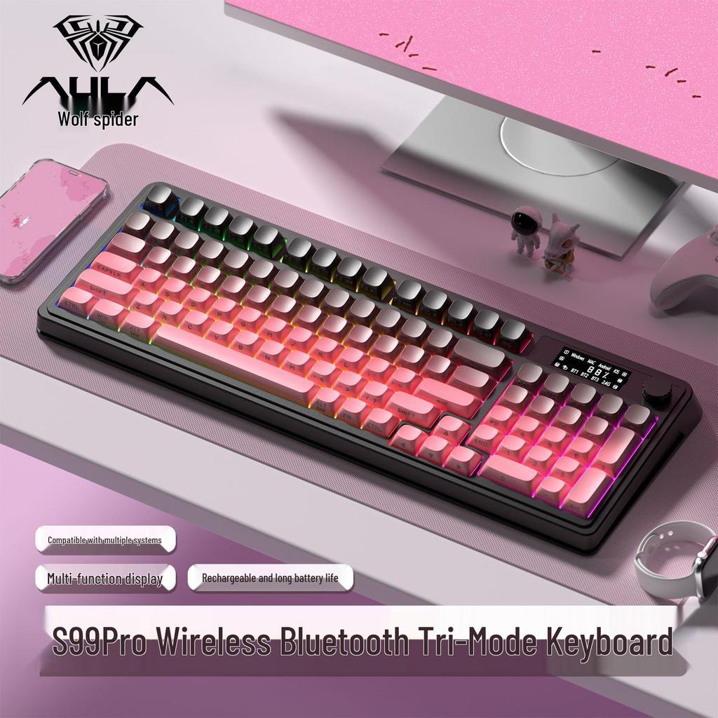 Teclado Mecánico Portátil Wolf Spider S99pro – Tres Modos, Diseño Colorido, con Pantalla, para Oficina y Gaming.