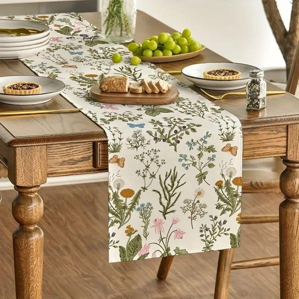 Fashion Floral Pattern Table Runner Heat Insulation Linen Flower Table Cloth Butterfly Vintage Tea Table Decorative Cloth