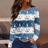 Women's 3D Gradient Striped Santa Claus Head Print Round Neck Long-sleeved T-shirt Top