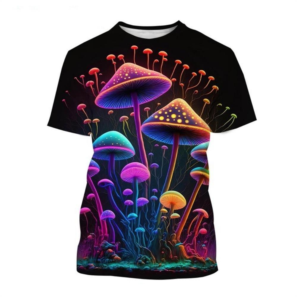 Ανδρικό μπλουζάκι Psychedelic Mushroom 3D Print Forest με στρογγυλή λαιμόκοψη κοντομάνικο φυτά Γραφικό μπλουζάκι μόδας Casual μπλουζάκια unisex