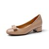 Height increase 6CM bow metal patent leather high heels women's 2025 new sweet round head one pedal thick heel single shoes