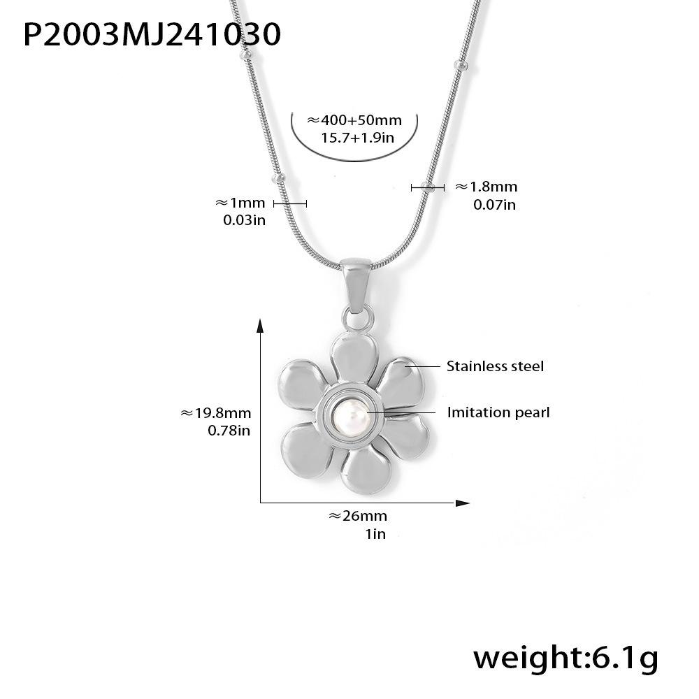 Qiong Yao Sunflower Pearl Pendant Necklace, Gold-Plated Stainless Steel for Women