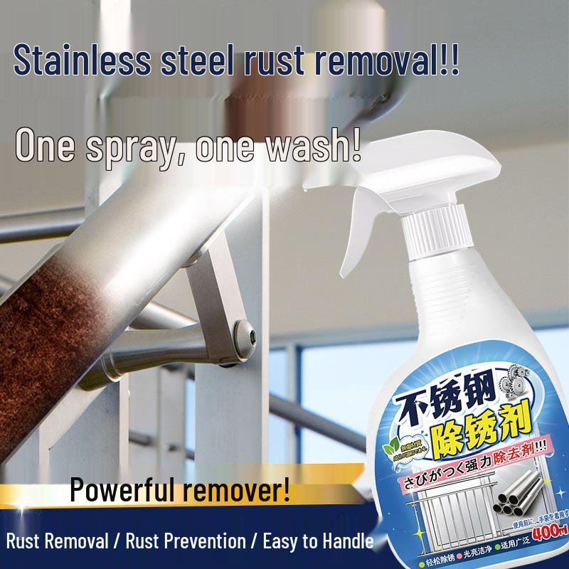 Stainless Steel & Metal Rust Remover: Effective Cleaner for Handrails, Iron Gates, Railing, and Anti-Theft Nets 400ML Stainless Steel Rust Remover - No Spray Head