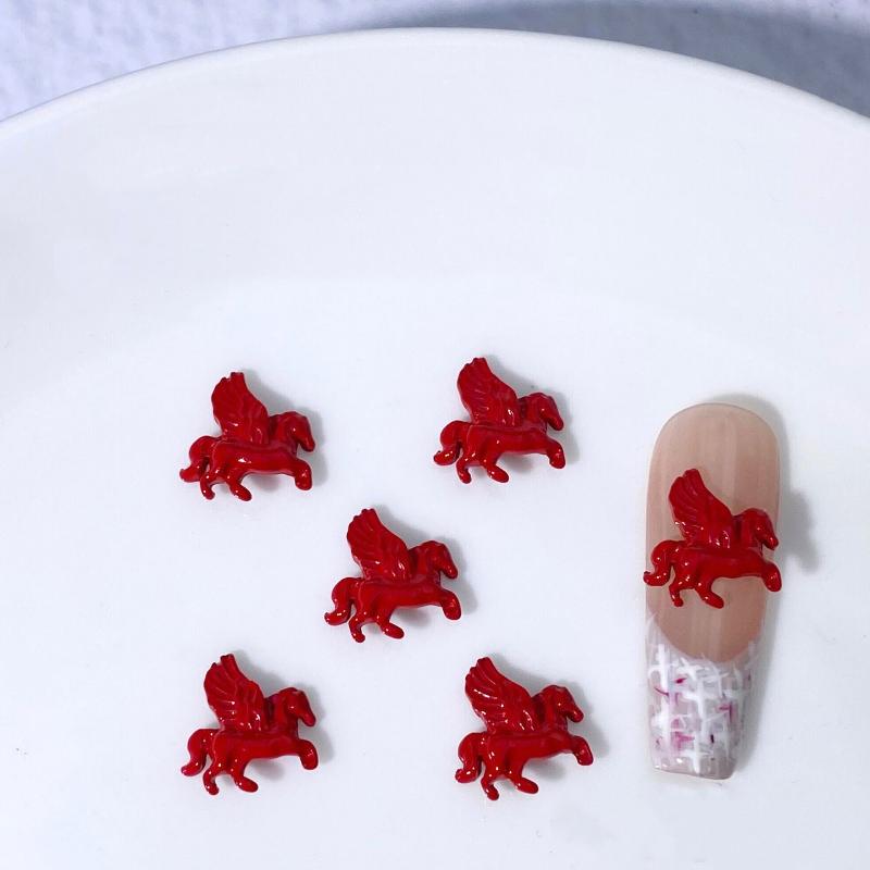 10Pcs Cute Cartoon Alloy Pony Nail Accessories Stylish Three-Dimensional Horse Nail Decoration For Girls Manicure Accessories