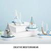 1Pc Mini Mediterranean Style Marine Nautical Wooden Blue Sailing Boat Ship Wood Crafts Ornaments Party Room Home Decoration