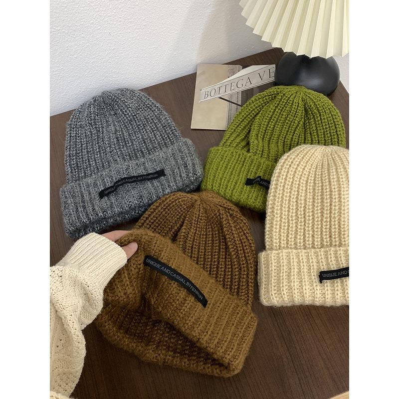 Big Head Circumference Thick Wool Hat Women's Autumn and Winter New Thickened Warm Ear Protectors Knitted Hat Showing a Small Face and Cold-proof Gra