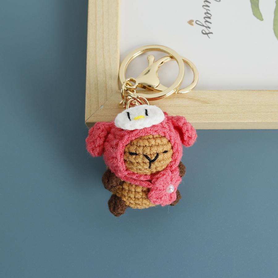 Funny Kapibala Crochet Keychain Kintted Animal Pendent Creative Car Keyring Handmade Animal Bag Pendent