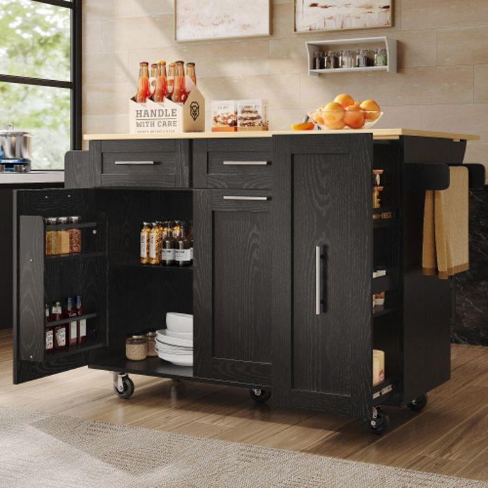 Kitchen Island - MUVOE - Dining Cart - Black - MDF - Multifunctional