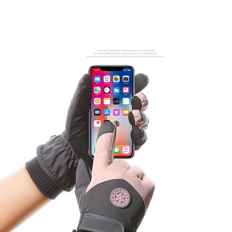 Zimowe Unisex Rękawice Snowboardowe Narciarskie Skóra PU Antypoślizgowe Ekran Dotykowy Wodoodporne Motocyklowe Rowerowe Polarowe Ciepłe Rękawice Śniegowe