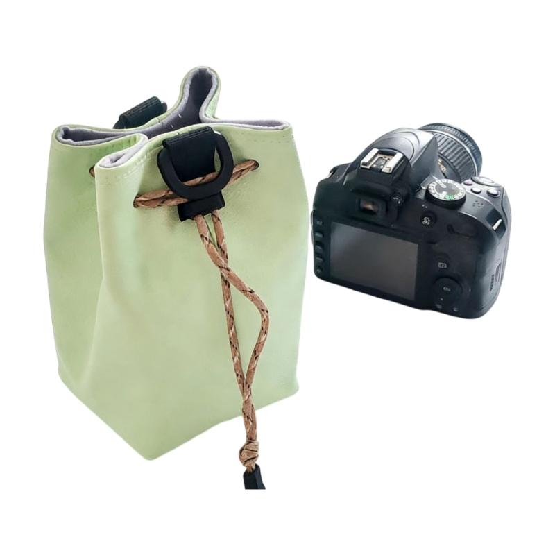 PU Leather Camera Bucket Bag Soft Camera Bag DSLR Insert Handbag Drawstring Easy Carrying Lens Case For Outdoor Travel