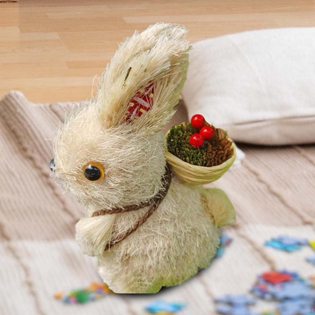 Rabbit Ornament, Artisanal Animal Statue, Easter Decoration, Small Back Basket for Bedroom, Rear