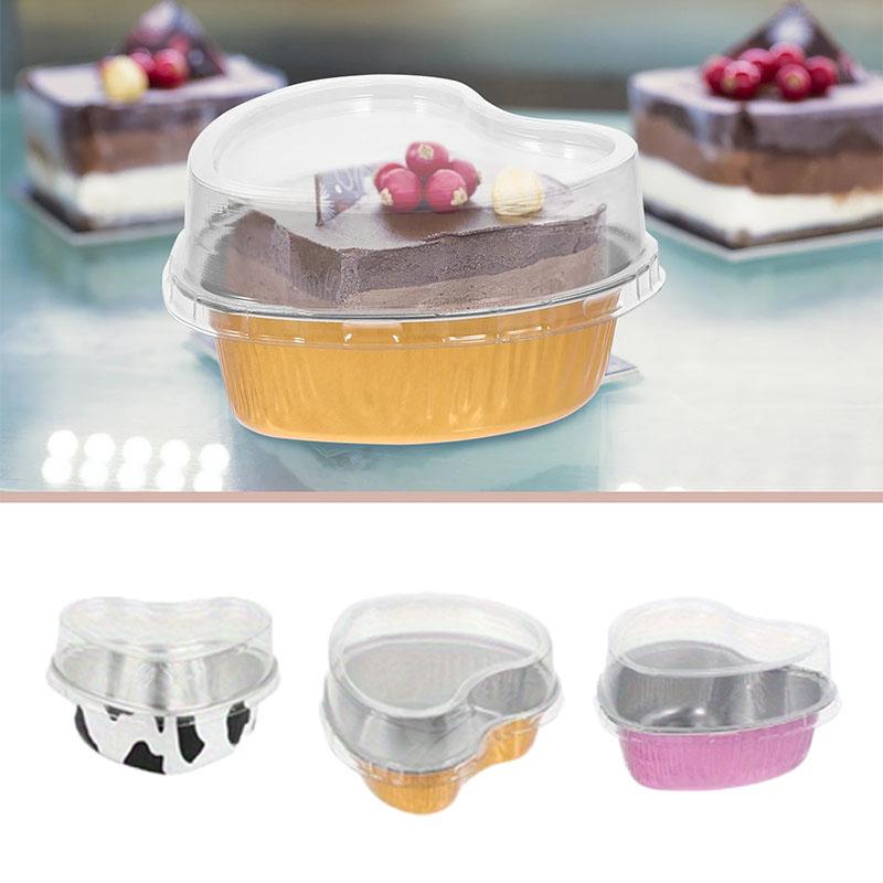 Dezertní kelímky z hliníkové fólie ve tvaru srdce s víčky Zlaté Stříbrné Pečení Muffinů Cheesecake Pudingové Nádobky Party Dekorace