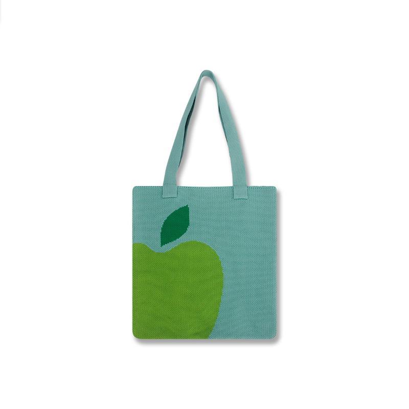 Borsa in Maglia Jacquard Tricolore Frutta Borsa a Spalla Borsa Tote Grande Capacità Borsa ad Uncinetto Donna