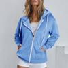 Women Loose Sport Hoodie Autumn Spring Coat with Hood Drawstring Long Sleeves Pockets Zip Up Elastic Cuff Hem