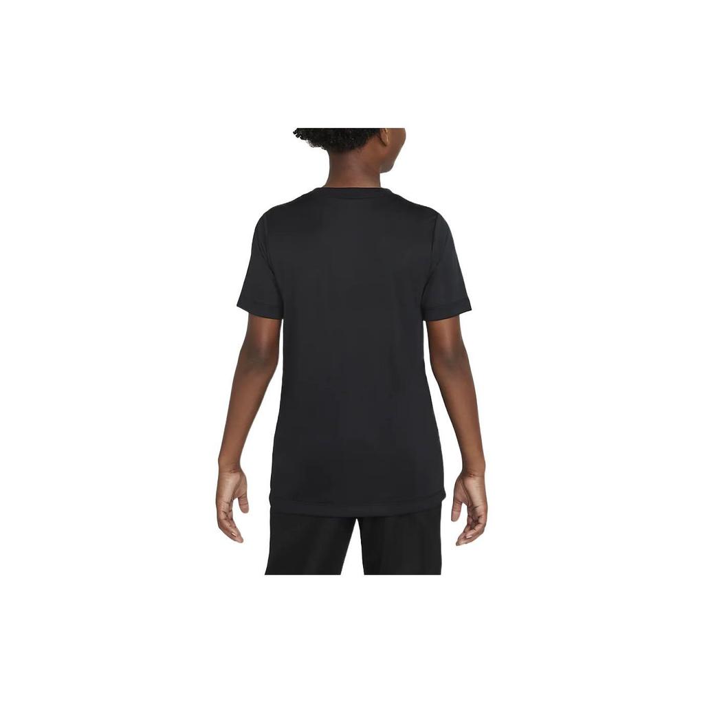 Nike T-Shirt Solid Color Front Logo Print Round Neck Pullover Short Sleeve Kids Tops Black DX1123-010