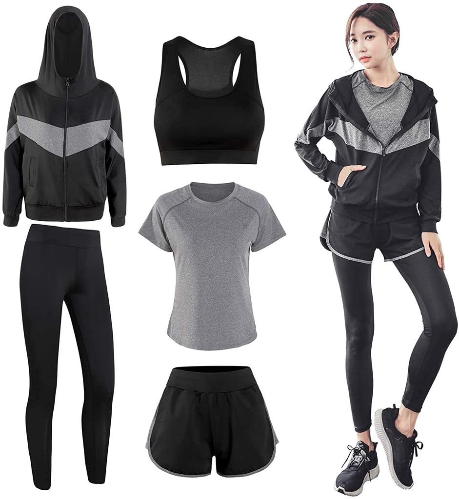 CARLIE KLOSS Yoga and Sportswear and Perfect for and the Gym Style Women's 5-Piece Suit, Sweat-Wicking, Quick-Drying, Breathable, Stretchy, Training,