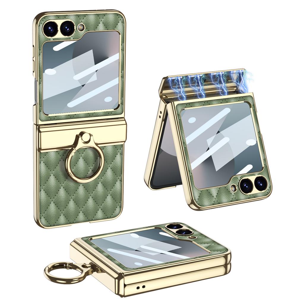 Samsung ZFlip6 Small Fragrance Diamond Plated Plain Leather Magnetic Hinge Rotating Shaft Full Inclusive Folding Screen Mobile Phone Case