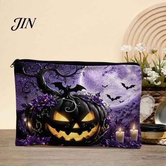 Lightweight Festive Organizer Storage Bag, with Halloween Pattern Print, Smooth Zipper Durable Canvas Wear-resistant Case Organizer, Portable