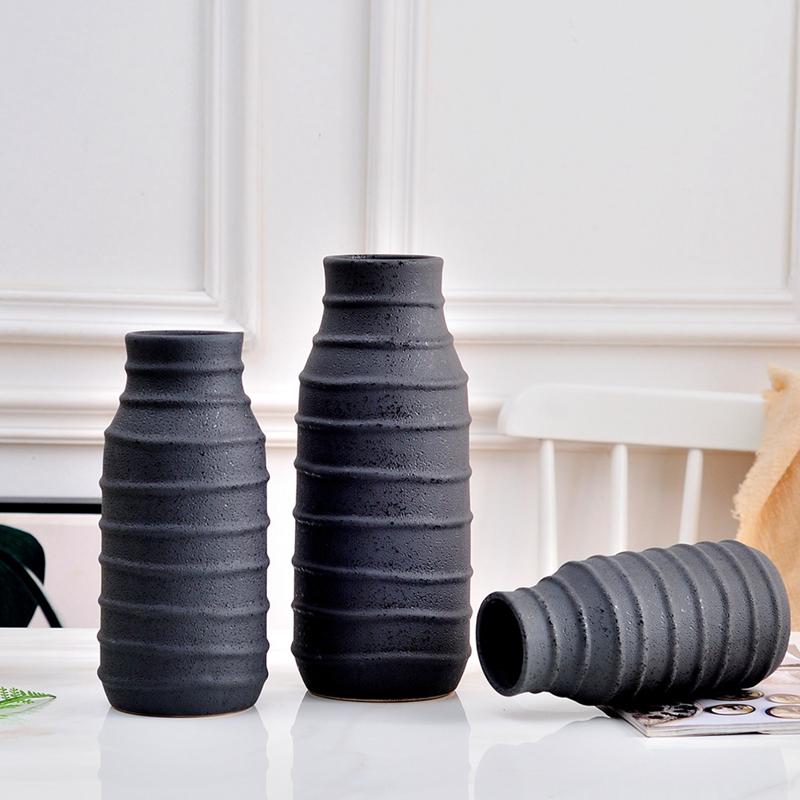 Chinese Zen Ceramic Vase Black Flower Vase Buddhist Ornamnet Stone Vase Grain Home Decor Tabletop Hydroponic Pot
