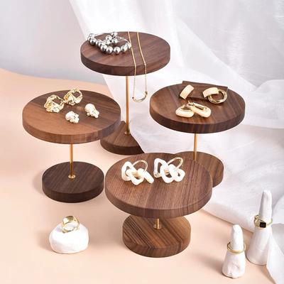 Vintage Rund Sort Valnød Smykkedisplay Holder Halskæde Øreringe Armbånd Ringe Luksus Montre Stand Pyntegenstand Hylde Bakke Ornamenter Guldsmed Sælger