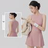 Women's Sportswear Set: Padded Bust Yoga Vest & Loose Casual Anti-exposure Skirt Shorts with Pleated Waistband and Belt