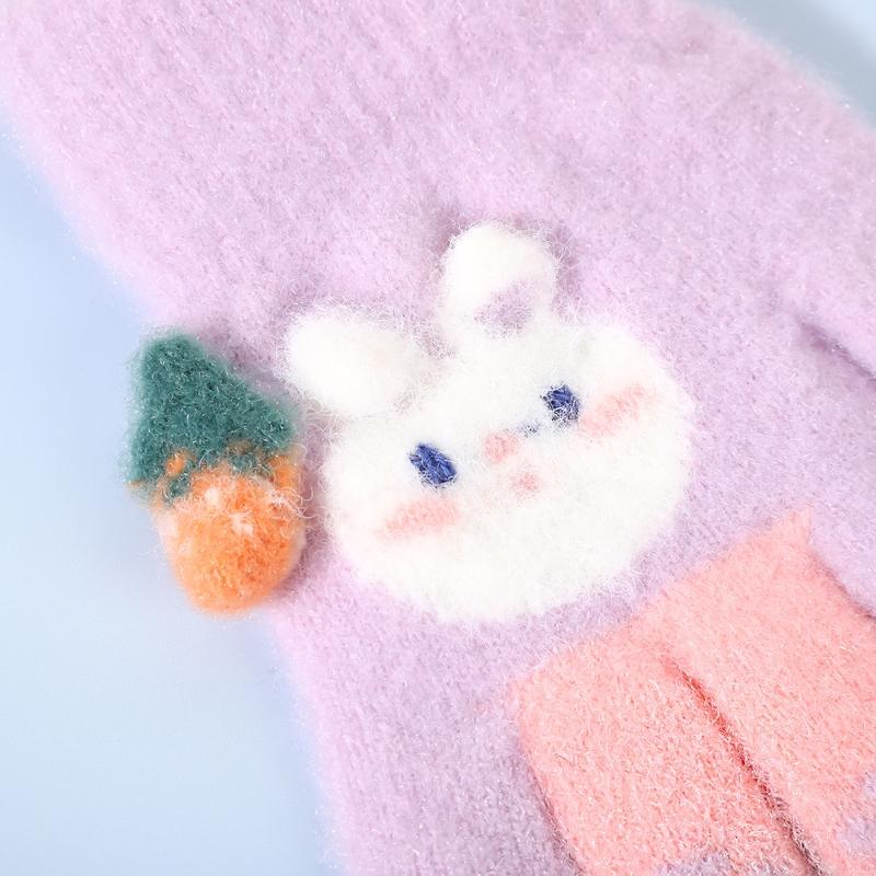 Winter Gestrickte Samt Babyhandschuhe Niedlicher Hase Kinder Warme Fäustlinge Mädchen Outdoor Winddicht Vollfingerhandschuhe