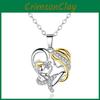 Sweet And Charming Two-tone Silver Pendant Necklace For Mothers With Heart Design
