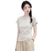 Front shoulder crew neck T-shirt women's 2026 new pure cotton basic short-sleeved top, summer versatile base, thin and slim