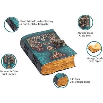 Livro de feitiços de sombras diário em branco mãe da terra borda denteada papel vintage couro diário caderno diário 7x5 polegadas