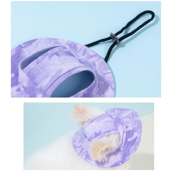 Tie-dye Dog Bucket Hats with Ear Holes Adjustable Round Brim Outdoor Sun Protection Cap for Small Medium Dogs And Cats